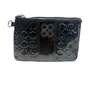 Coach Julia Mini Bag Black Patent Leather Pouch Lite Blue Satin Interior Optic C